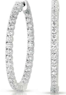 ESTATE 3.37CT DIAMOND 14KT WHITE GOLD CLASSIC INSIDE OUT HOOP HANGING EARRINGS
