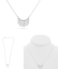 .07CT DIAMOND 14KT WHITE GOLD 3D ROUND MULTI BAR CHANDELIER HAPPY FACE NECKLACE