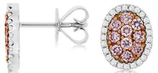 0.84CT WHITE & PINK DIAMOND 14KT WHITE & ROSE GOLD CLUSTER CLASSIC STUD EARRINGS