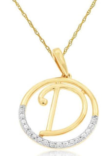 ESTATE .02CT DIAMOND 14KT YELLOW GOLD 3D CIRCULAR D INITIAL FUN FLOATING PENDANT