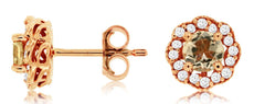 .90CT DIAMOND & AAA MORGANITE 14KT ROSE GOLD 3D FLOWER FILIGREE STUD EARRINGS