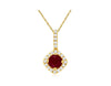 .63CT DIAMOND & AAA RUBY 14KT YELLOW GOLD 3D ROUND HALO SQUARE FLOATING PENDANT