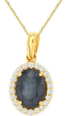 1.59CT DIAMOND & AAA SAPPHIRE 14KT YELLOW GOLD OVAL & ROUND HALO FLOWER PENDANT