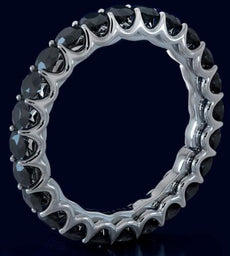 2.53CT BLACK DIAMOND 14KT WHITE GOLD 3D ROUND ETERNITY WEDDING ANNIVERSARY RING