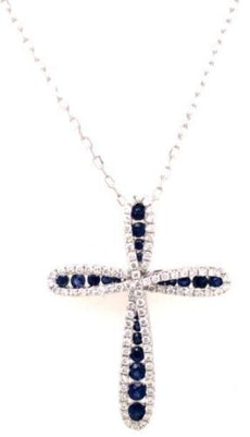 1.43CT DIAMOND & AAA SAPPHIRE 18KT WHITE GOLD 3D INFINITY CROSS FLOATING PENDANT
