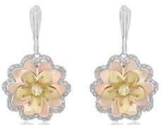 ESTATE 1.14CT DIAMOND 18K TRI COLOR GOLD MULTI HEART FLOWER FUN HANGING EARRINGS