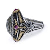 LARGE AAA MOTHER OF PEARL & PINK TOURMALINE 18KT YELLOW GOLD & 925 SILVER RING