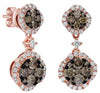 1.26CT WHITE & CHOCOLATE FANCY DIAMOND 14KT ROSE GOLD 3D DOUBLE FLOWER EARRINGS