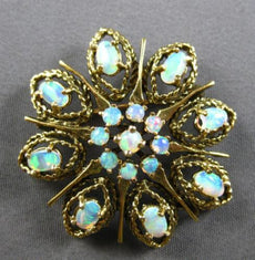ANTIQUE LARGE AAA OPAL 14KT YELLOW GOLD FLOWER FILIGREE BROOCH PIN PENDANT 28133