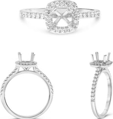 .27CT DIAMOND 14KT WHITE GOLD 3D ROUND SQUARE 4 PRONG SEMI MOUNT ENGAGEMENT RING