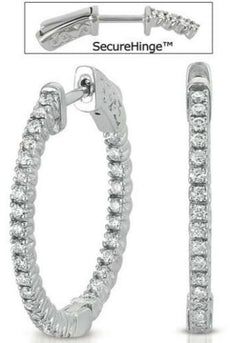 ESTATE .72CT DIAMOND 14KT WHITE GOLD 3D CLASSC INSIDE OUT HOOP HANGING EARRINGS