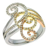 WIDE .47CT DIAMOND 14KT TRI COLOR GOLD 3D CLASSIC MULTI WAVE LOVE KNOT FUN RING