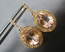 2.33CT DIAMOND & AAA MORGANITE 14KT ROSE GOLD OVAL & ROUND HALO HANGING EARRINGS