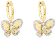 ESTATE .40CT DIAMOND 14KT YELLOW GOLD 3D CLASSIC BUTTERFLY FUN HANGING EARRINGS