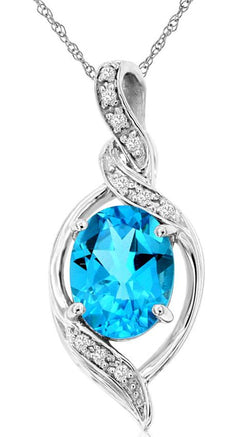 2.18CT DIAMOND & AAA BLUE TOPAZ 14KT WHITE GOLD 3D OVAL & ROUND FLOATING PENDANT