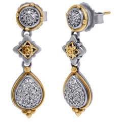 .70CT DIAMOND 18KT YELLOW GOLD & 925 SILVER CLUSTER TEAR DROP HANGING EARRINGS