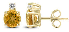 ESTATE 1.06CT DIAMOND & AAA CITRINE 14KT YELLOW GOLD 3D SOLITAIRE STUD EARRINGS