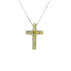 .76CT DIAMOND & AAA YELLOW SAPPHIRE 18KT WHITE GOLD 3D CROSS FLOATING PENDANT