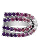 2.74CT DIAMOND & AAA MULTI COLOR AMETHYST 18KT WHITE GOLD DOUBLE HORSESHOE RING