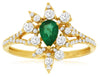 .83CT DIAMOND & AAA EMERALD 14KT YELLOW GOLD PEAR SHAPE & ROUND FLOWER FUN RING