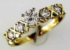 .78CT DIAMOND 14K YELLOW GOLD 3D ROUND 5 STONE XO CLASSIC LOVE ENGAGEMENT RING