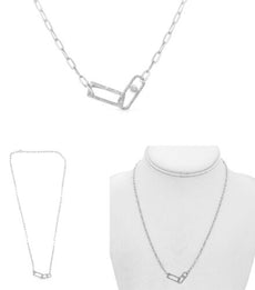 .21CT DIAMOND 14KT WHITE GOLD 3D ROUND DOUBLE RECTANGULAR LOVE KNOT FUN NECKLACE