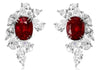 LARGE 14.02CT DIAMOND & AAA RUBY PLATINUM 3D OVAL FLOWER LEAF HANGING EARRINGS