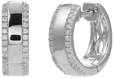 ESTATE .18CT DIAMOND 14KT WHITE GOLD 3D CLASSIC FUN HUGGIE HOOP HANGING EARRINGS