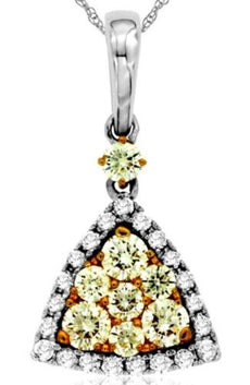 .81CT WHITE & FANCY YELLOW DIAMOND 14K 2 TONE GOLD 3D TRIANGULAR CLUSTER PENDANT