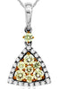 .81CT WHITE & FANCY YELLOW DIAMOND 14K 2 TONE GOLD 3D TRIANGULAR CLUSTER PENDANT