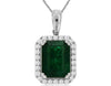 2.35CT DIAMOND & AAA EMERALD 14K WHITE GOLD EMERALD CUT & ROUND FLOATING PENDANT