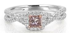 .66CT WHITE & PINK DIAMOND 18K WHITE & ROSE GOLD PRINCESS & ROUND HALO LOVE RING