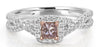 .66CT WHITE & PINK DIAMOND 18K WHITE & ROSE GOLD PRINCESS & ROUND HALO LOVE RING