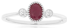 .61CT DIAMOND & AAA RUBY 14KT WHITE GOLD 3D OVAL & ROUND 3 STONE FRIENDSHIP RING