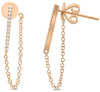 .08CT DIAMOND 14KT ROSE GOLD 3D ROUND CLASSIC DOUBLE SIDED BAR HANGING EARRINGS