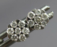 ESTATE SMALL .25CT DIAMOND 14KT WHITE GOLD 3D CLUSTER FLOWER STUD EARRINGS