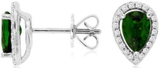 1.02CT DIAMOND & AAA RUSSALITE 14KT WHITE GOLD 3D PEAR SHAPE HALO STUD EARRINGS
