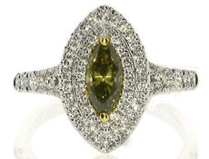 .96CT WHITE & FANCY YELLOW DIAMOND 18KT 2 TONE GOLD 3D MARQUISE ENGAGEMENT RING
