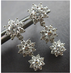 1.46CT DIAMOND 14KT WHITE GOLD MULTI FLOWER PAST PRESENT FUTURE HANGING EARRINGS
