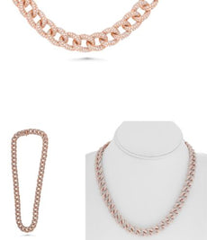 19.50CT DIAMOND 18KT ROSE GOLD 3D ROUND CLASSIC CUBAN ETERNITY TENNIS NECKLACE