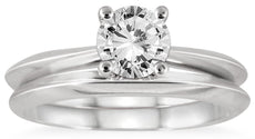 1.0CT DIAMOND 14KT WHITE GOLD SOLITAIRE KNIFE EDGE ENGAGEMENT WEDDING RING SET