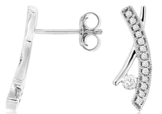 ESTATE .24CT DIAMOND 14K WHITE GOLD 3D SOLITAIRE JOURNEY X LOVE HANGING EARRINGS
