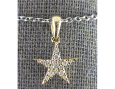 ESTATE .15CT DIAMOND 14KT YELLOW GOLD 3D CLASSIC STAR LOVE FLOATING PENDANT