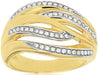 ESTATE LARGE .20CT DIAMOND 14KT 2 TONE GOLD ROUND MULTI ROW CRISS CROSS FUN RING