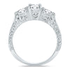 ESTATE 1.33CT DIAMOND 14KT WHITE GOLD 3D ROUND 3 STONE FILIGREE ENGAGEMENT RING