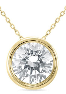 .75CT DIAMOND 14KT YELLOW GOLD 3D CLASSIC ROUND SOLITAIRE BEZEL FLOATING PENDANT