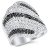 LARGE 3.08CT WHITE & BLACK DIAMOND 14KT WHITE GOLD MULTI ROW DIAGONAL LEAF RING
