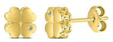 .01CT DIAMOND 14KT YELLOW GOLD ETOILE MULTI HEART FLOWER FILIGREE STUD EARRINGS