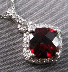 2.45CT DIAMOND & AAA GARNET 14K WHITE GOLD CUSHION & ROUND HALO FLOATING PENDANT