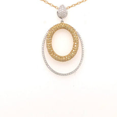 1.55CT DIAMOND 18KT 2 TONE GOLD 3D DOUBLE OVAL TEAR DROP FUN FLOATING PENDANT